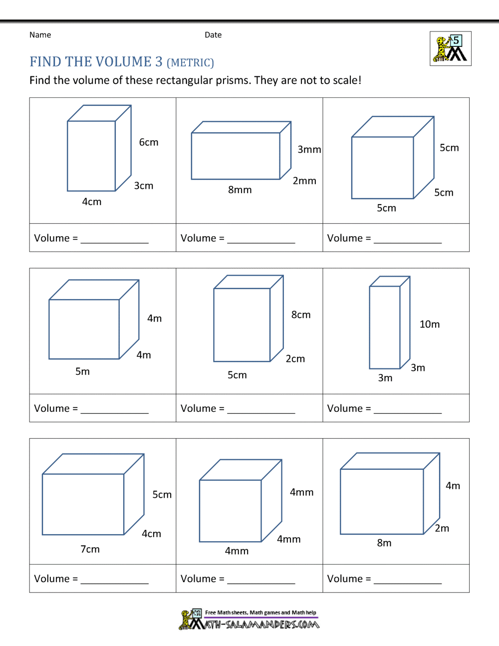 worksheets on volume of rectangular prisms