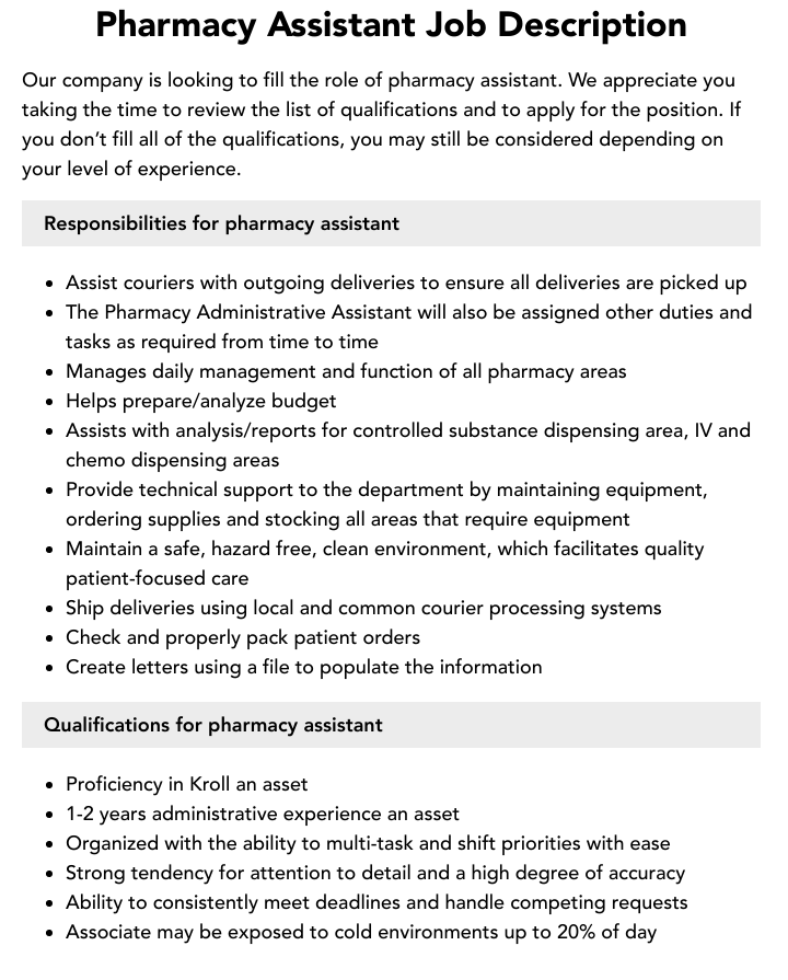 pharmacy assistant positions