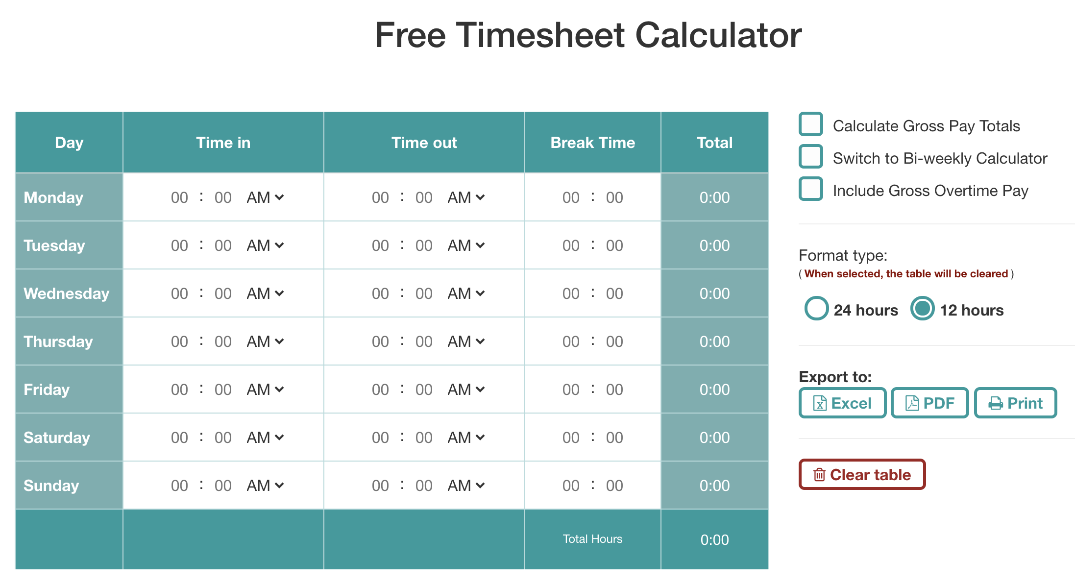 time card clock calculator