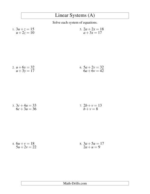 systems of equations practice worksheet