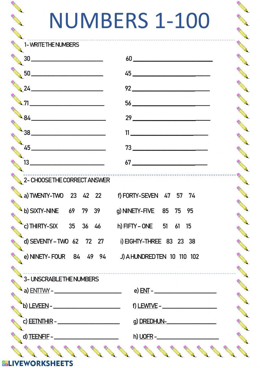 numbers to 100 worksheet