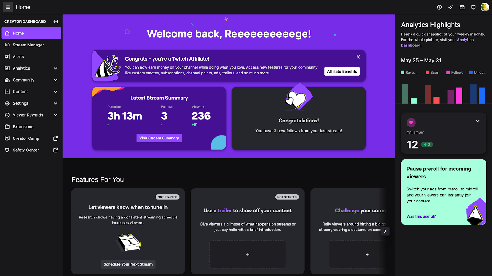 dashboard twitch