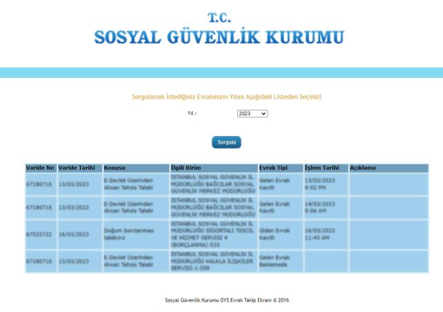 sgk dys evrak takip 2023