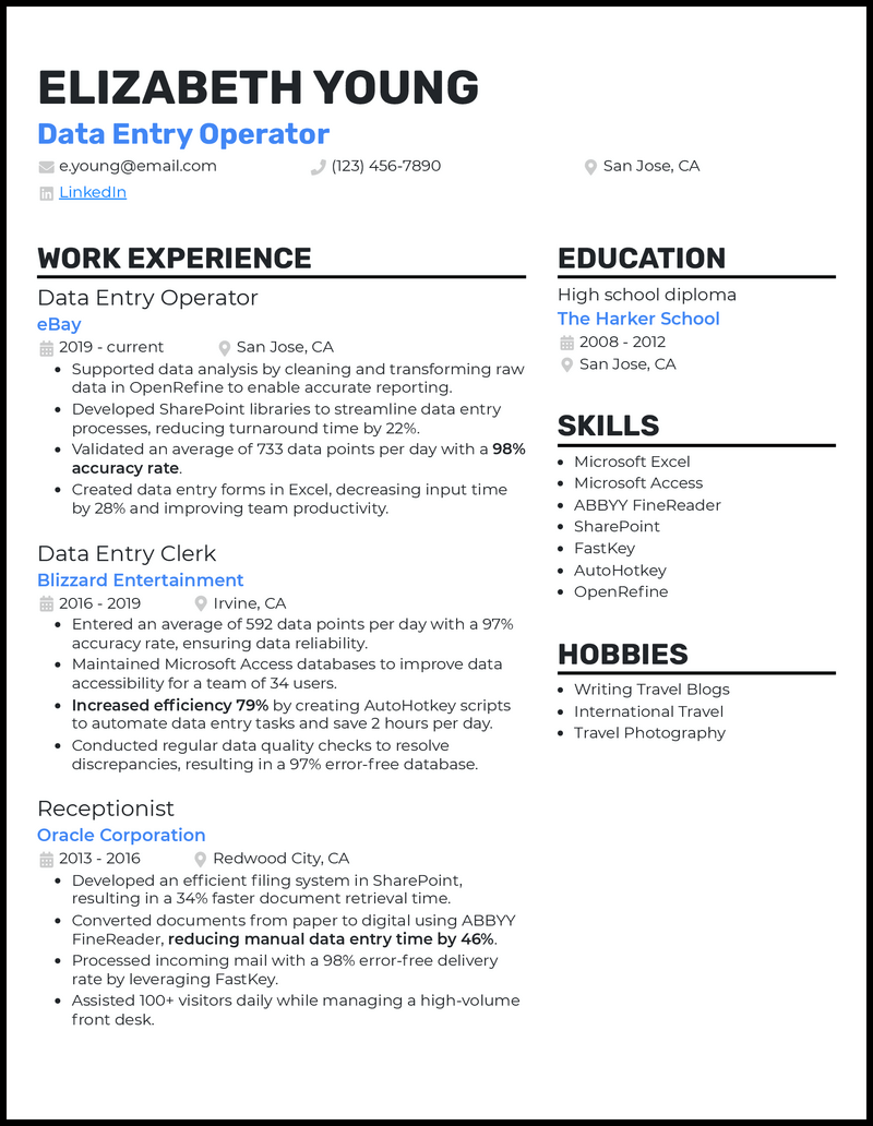 data entry operator resume