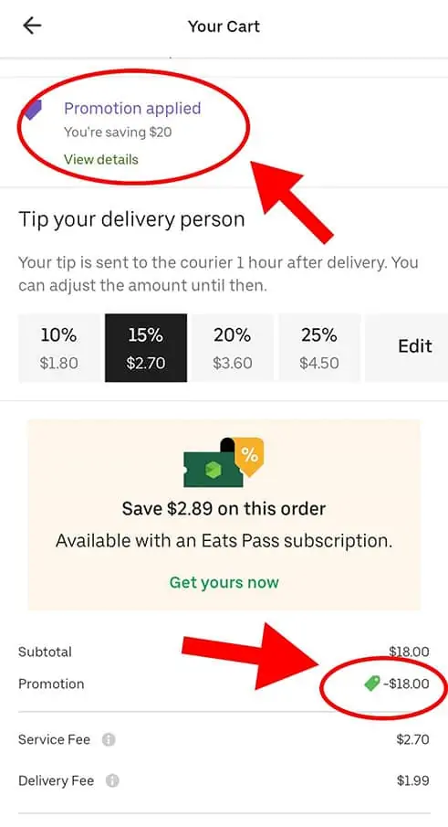 uber eats promo coupon