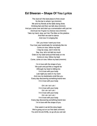 ed sheeran shape of you lyrics