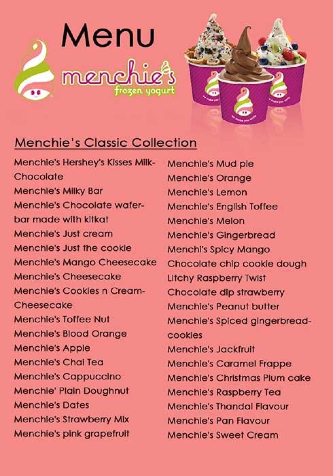 menchies frozen yogurt menu