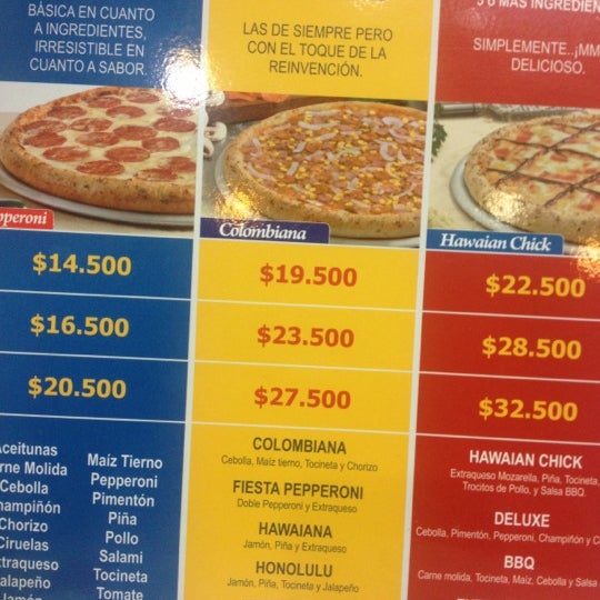 menu dominos pizza colombia