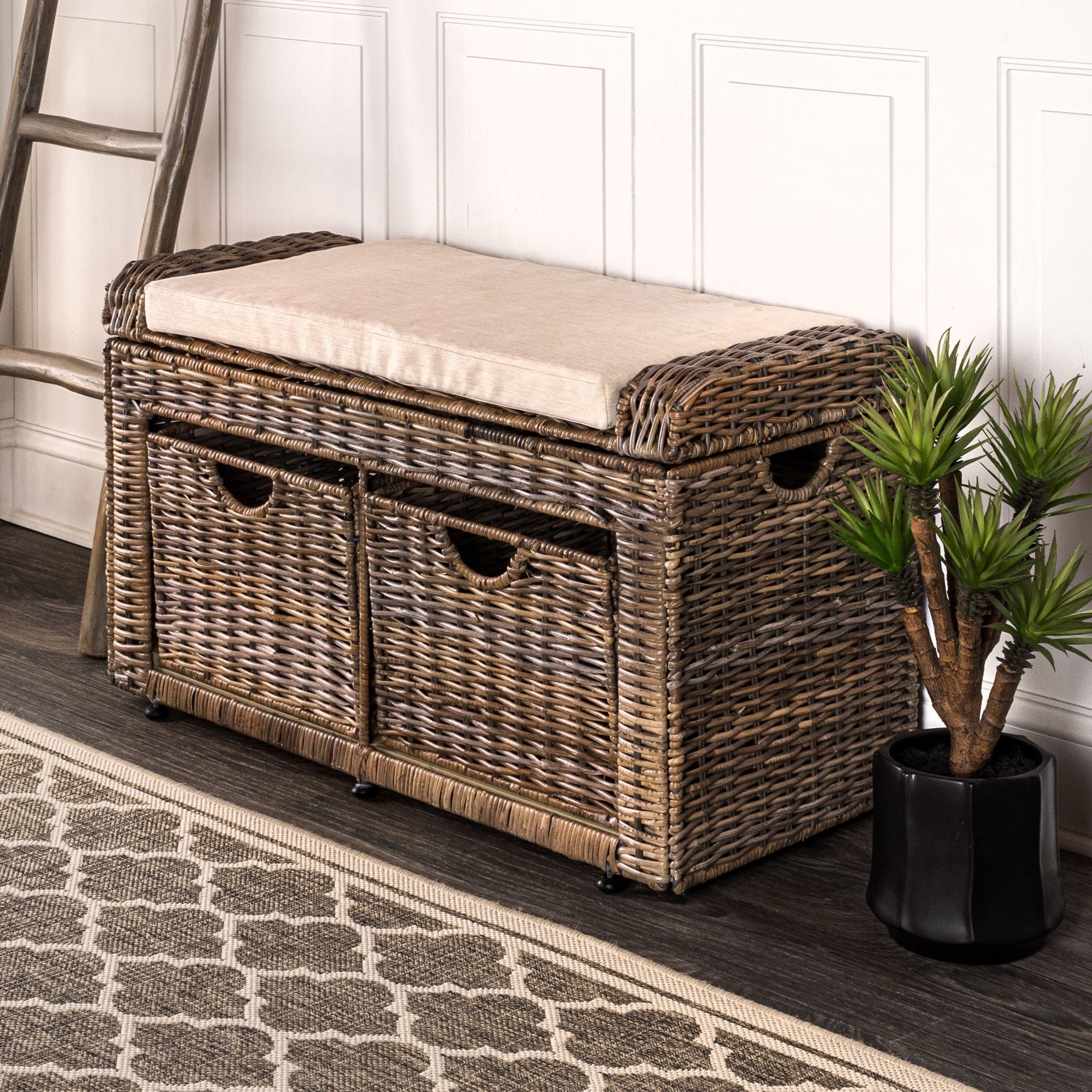 rattan storage bench