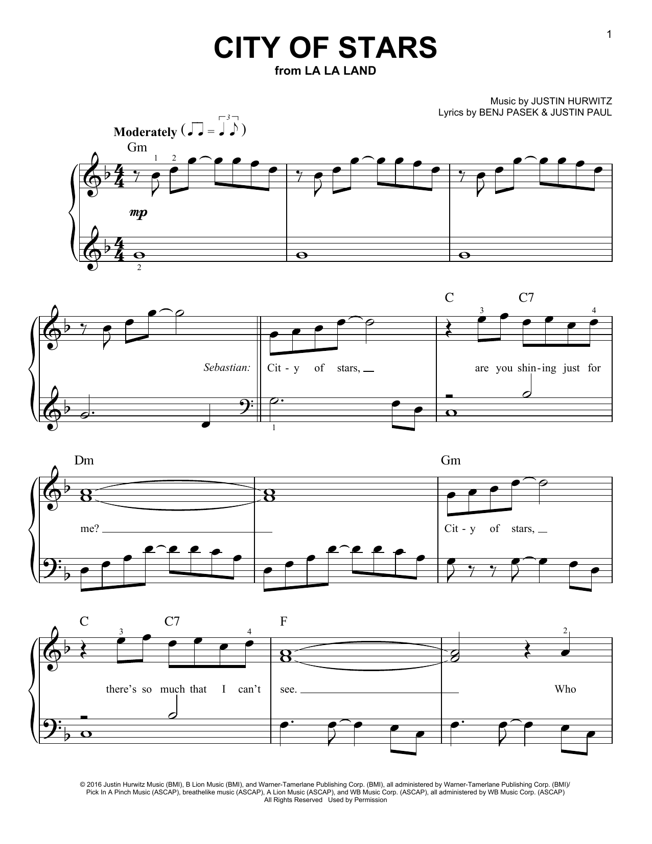 city of stars la la land piano sheet