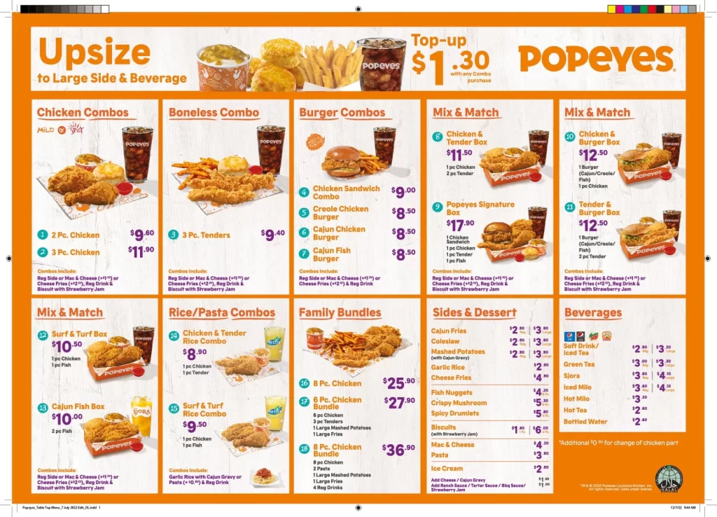 popeyes menu