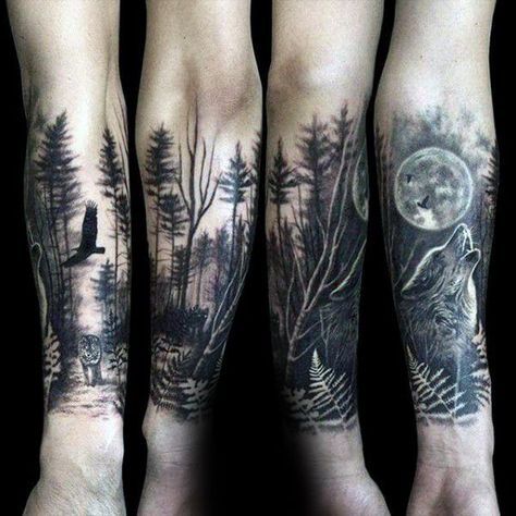 half arm forest tattoo