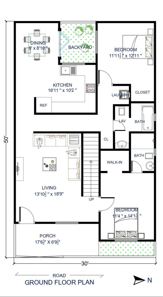 2bhk plans with dimensions