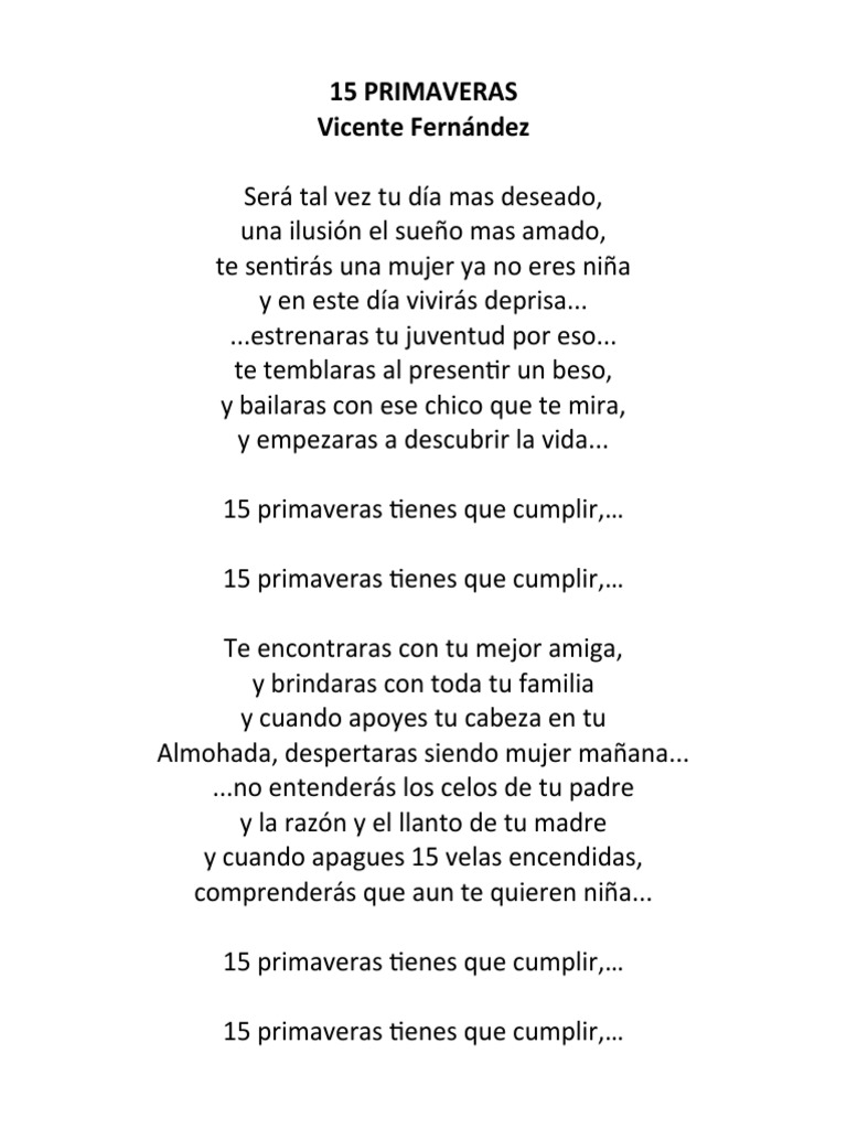 15 primaveras letra