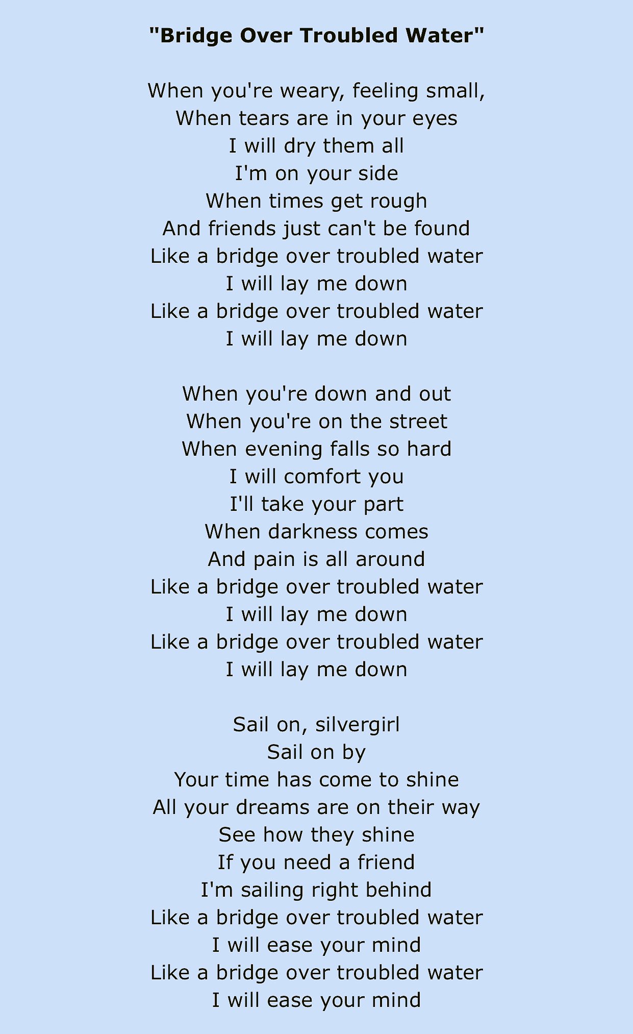 bridge over troubled water lyrics