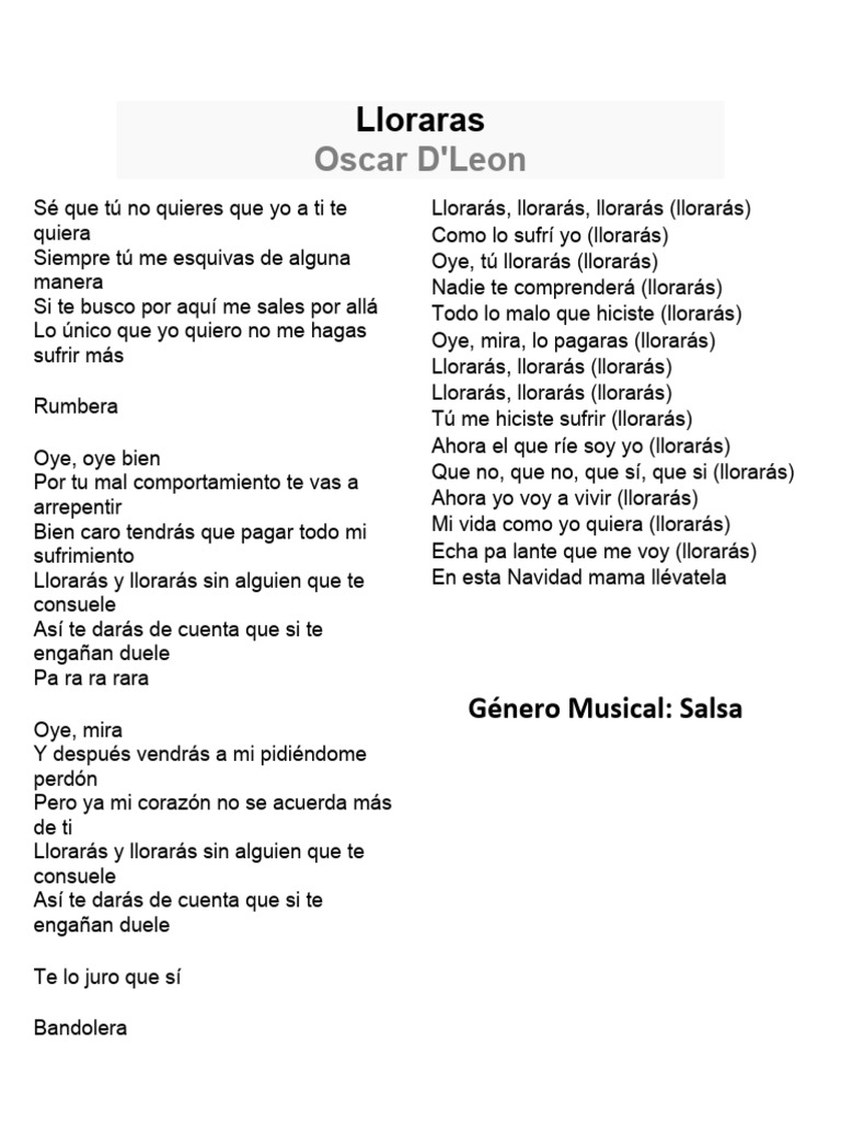 letra de llorarás