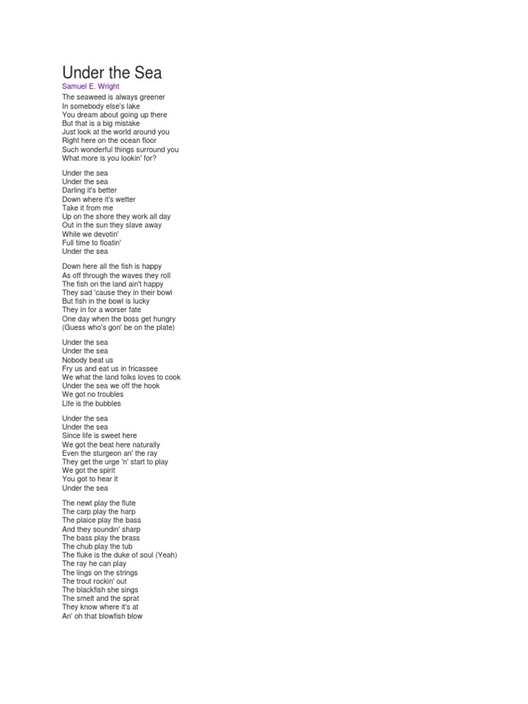 samuel e. wright under the sea lyrics