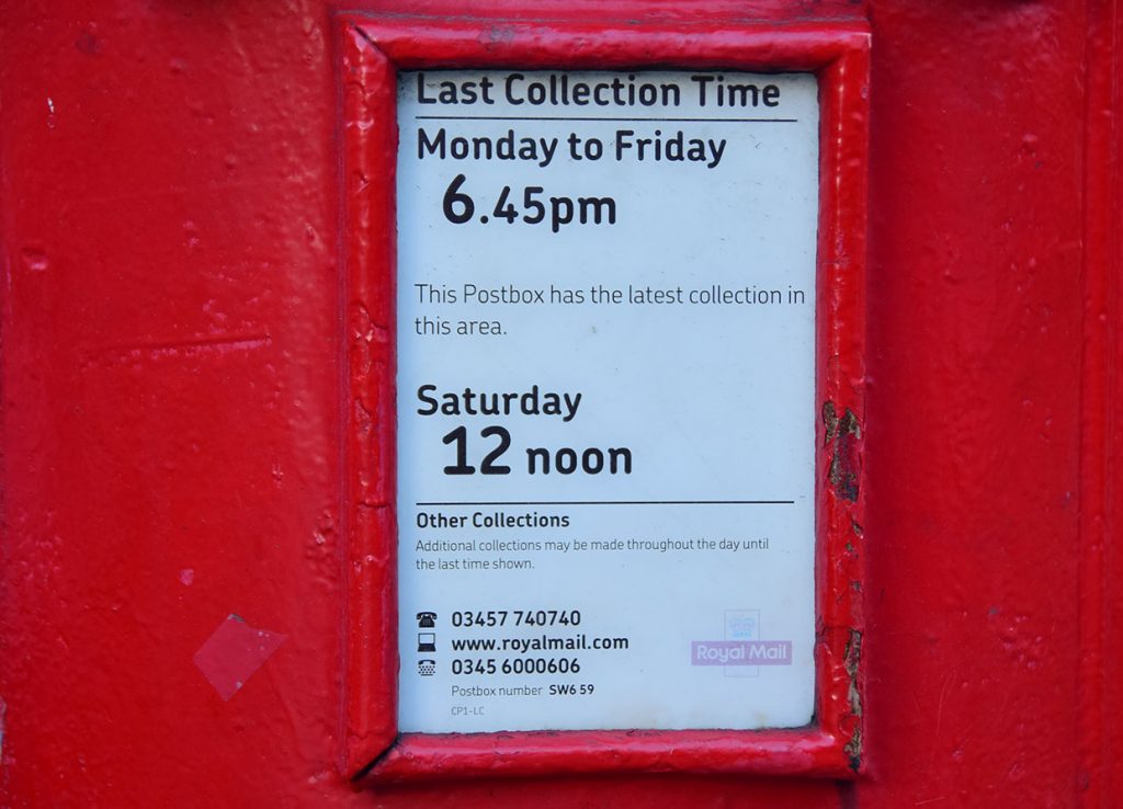 post box collection times