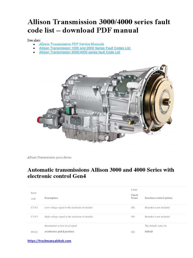 allison transmission fault codes