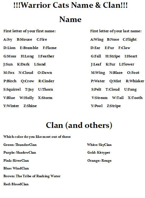 warrior cat clan ideas