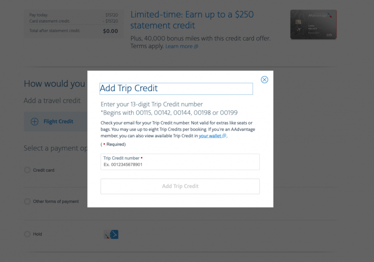 american airlines trip credits