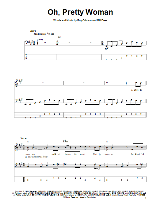 oh pretty woman bass tab