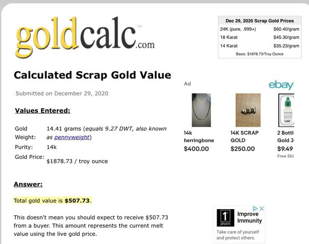 14k gold price per gram today