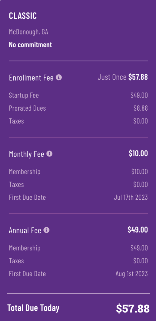 planet fitness yearly fee