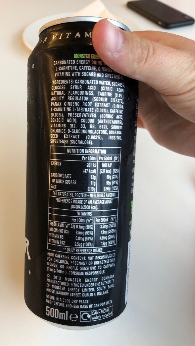 monster caffeine content 500ml