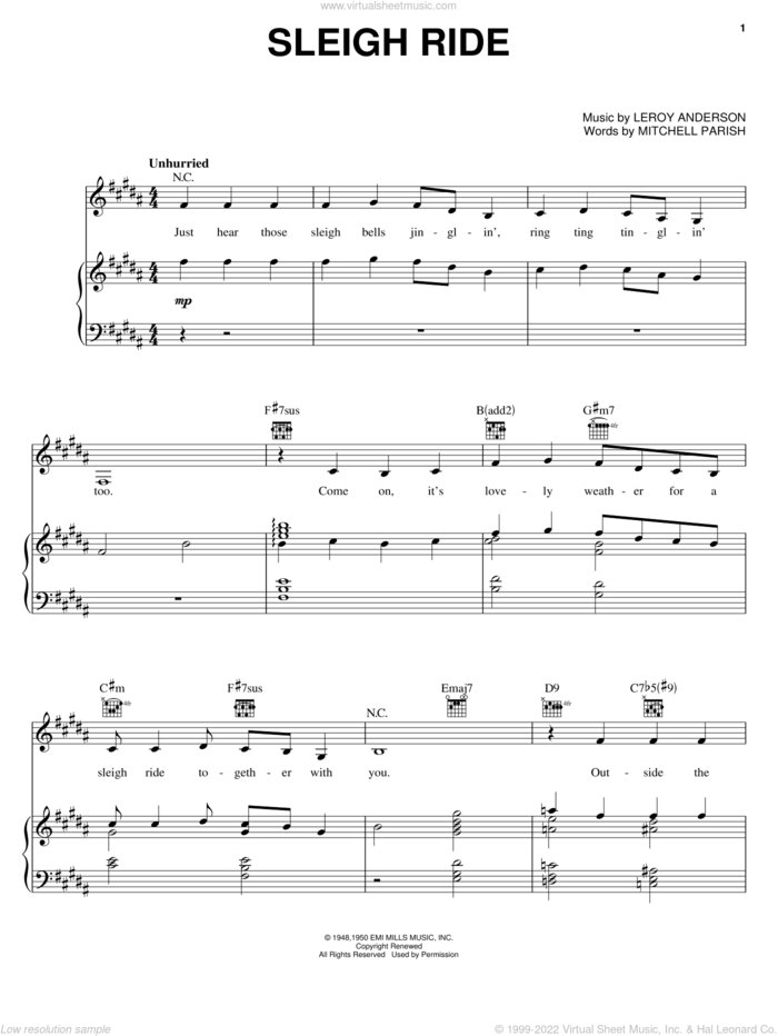 sleigh ride easy piano sheet music