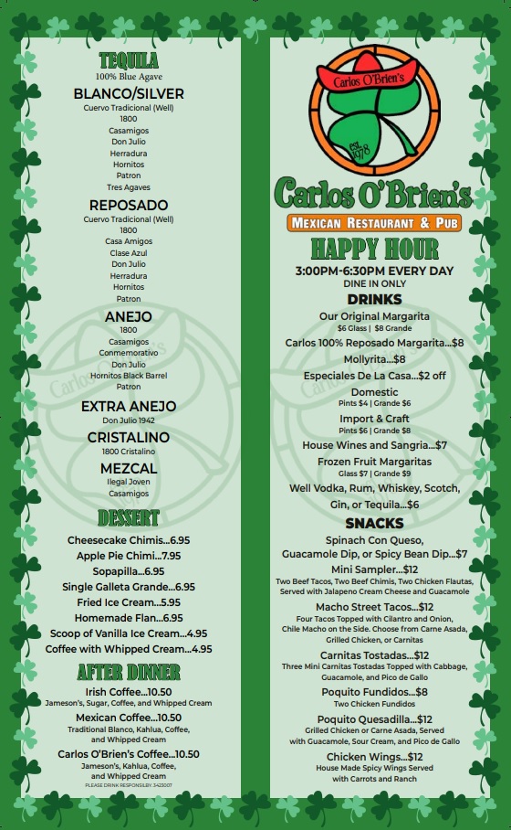 carlos o bryans menu