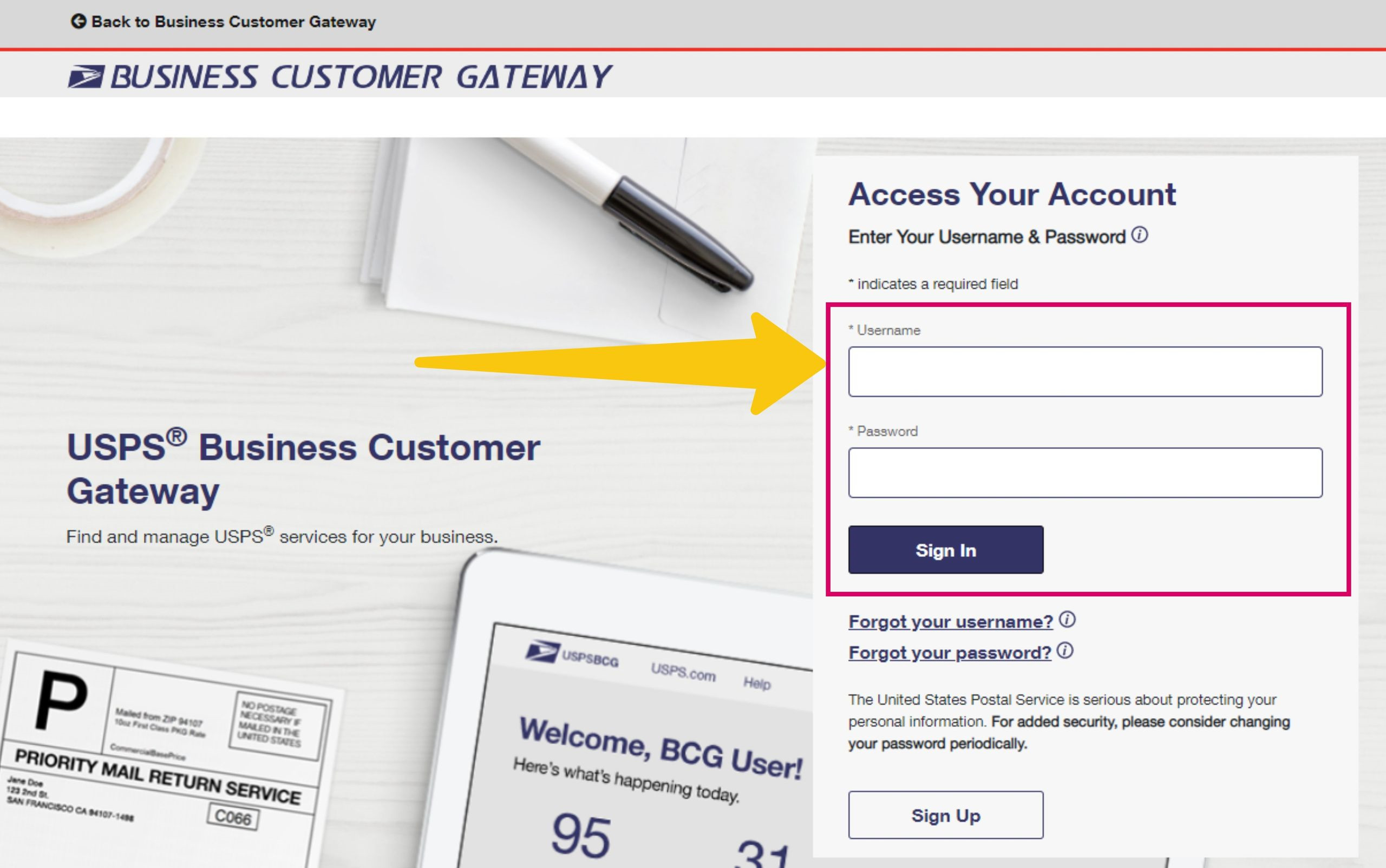 usps business customer gateway login