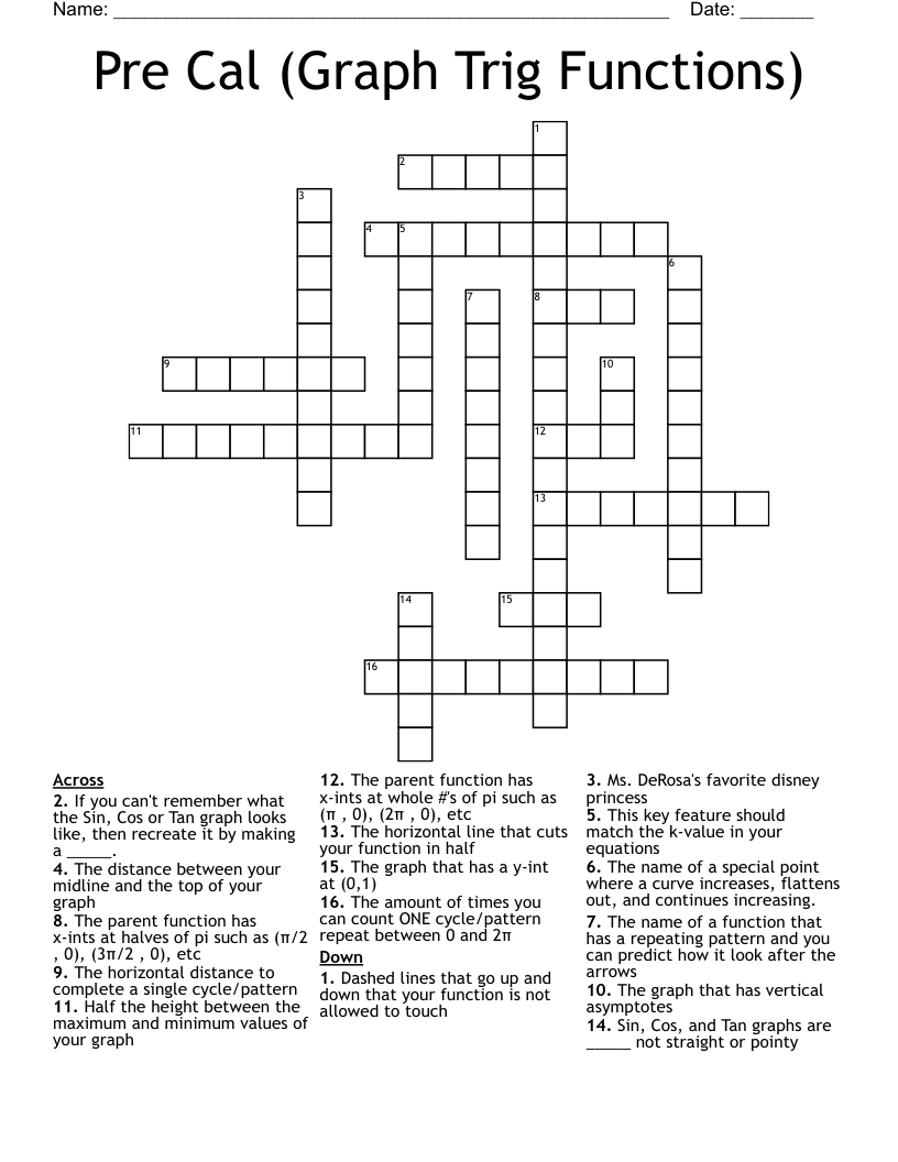 trigonometric function crossword