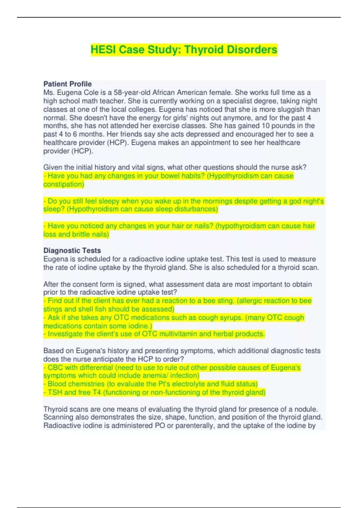 thyroid disorders hesi case study