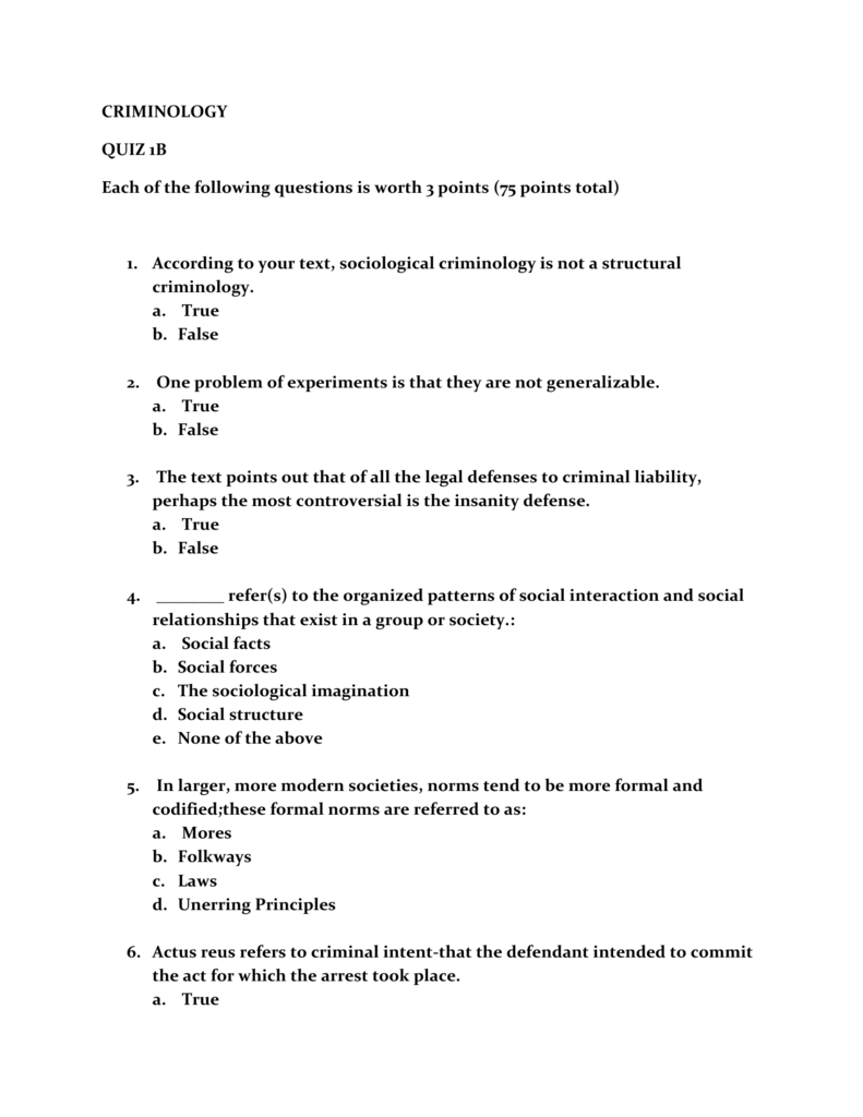 criminology unit 2 quiz