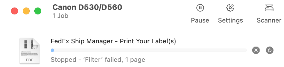 filter failed canon printer
