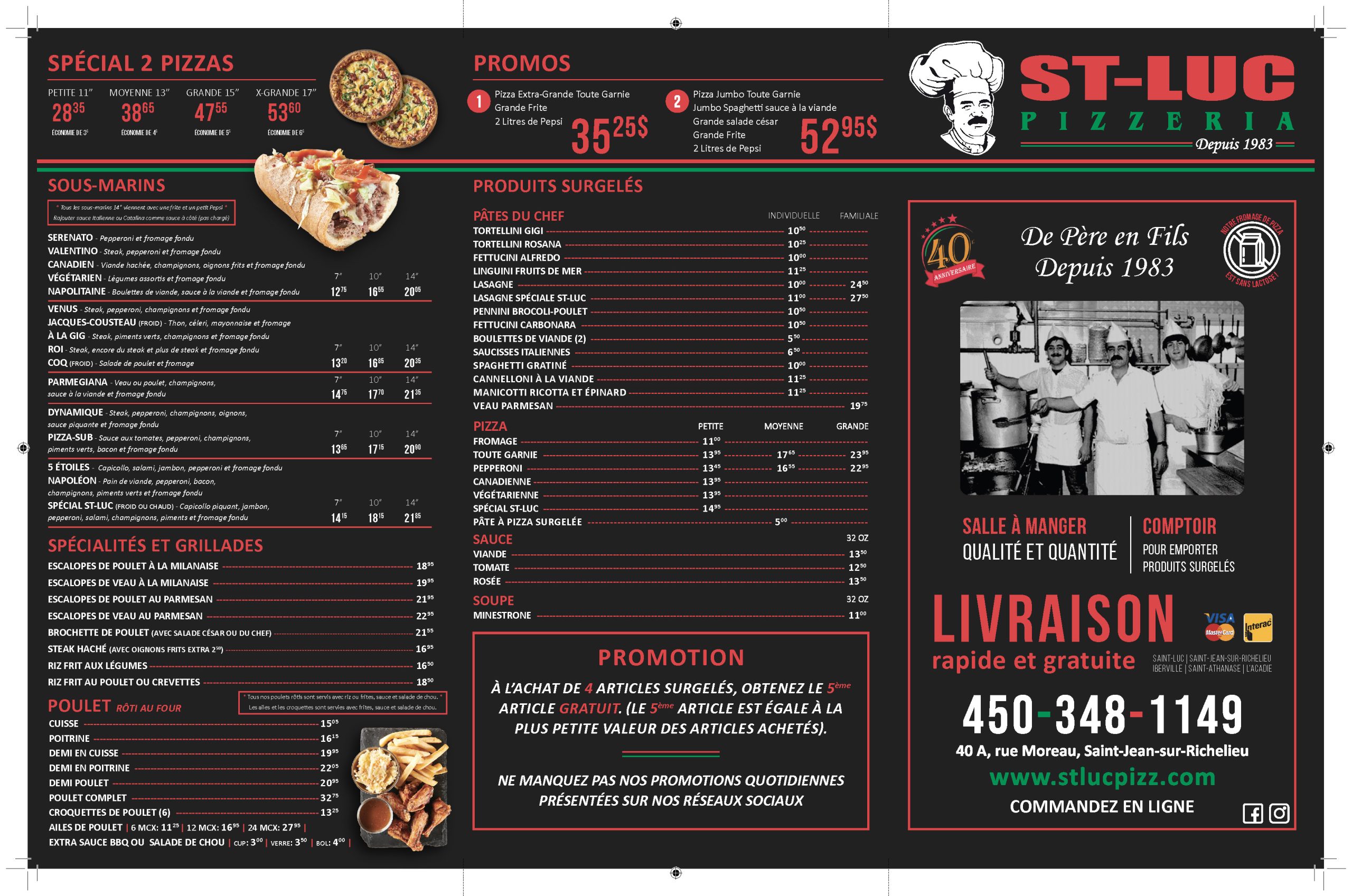 menu pizzeria st luc