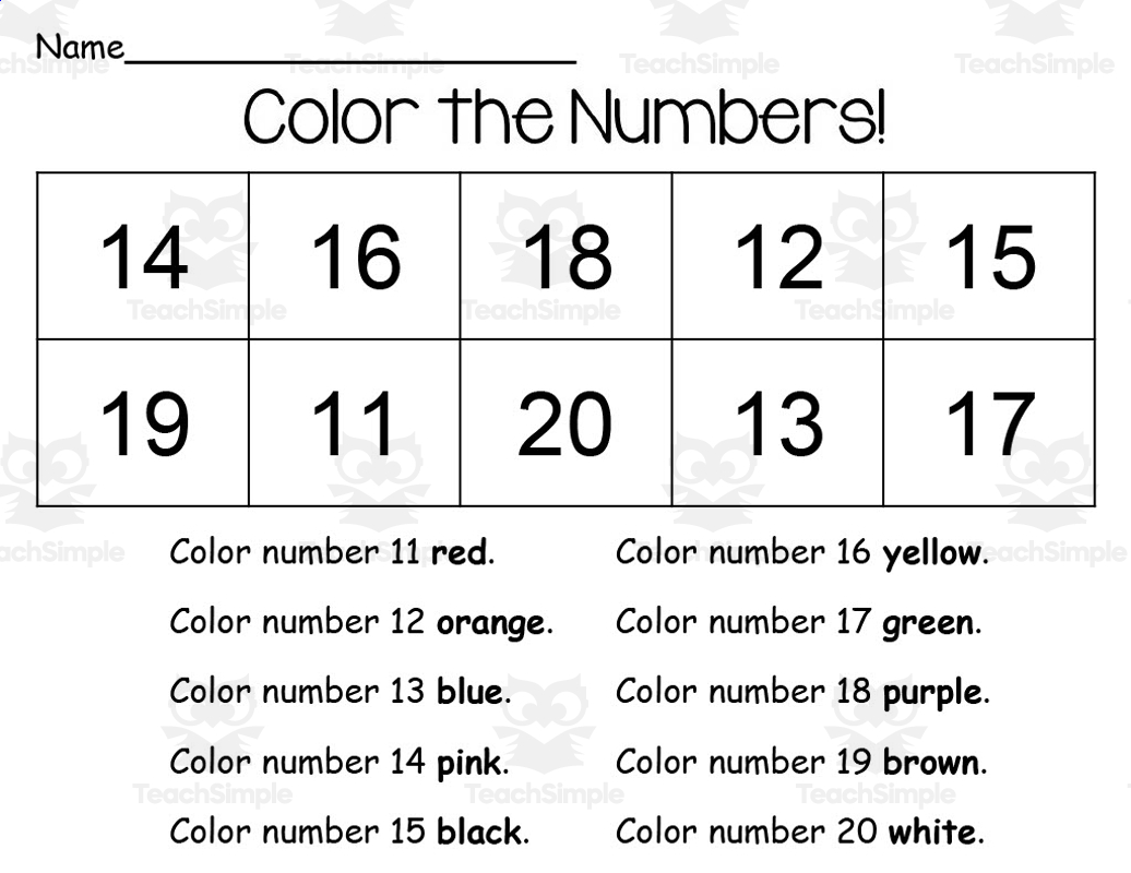 11-20 numbers worksheets