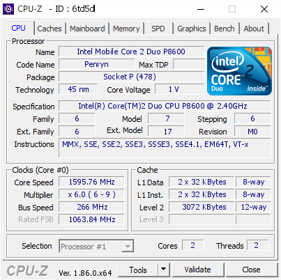 intel core 2 duo cpu p8600