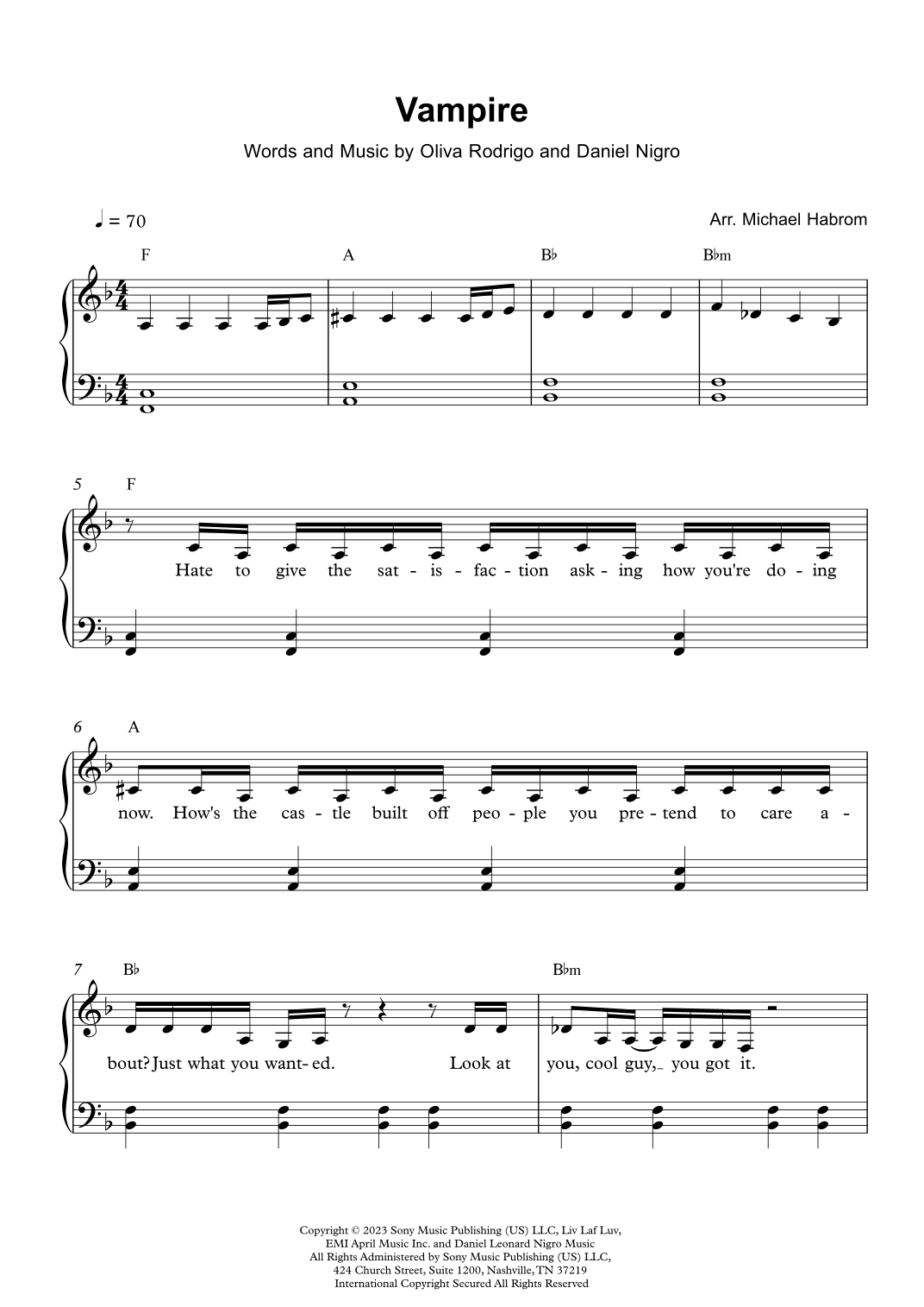 vampire sheet music