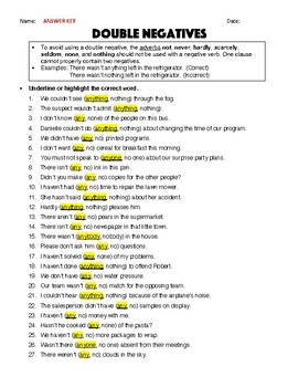 double negatives worksheet 1 answer key