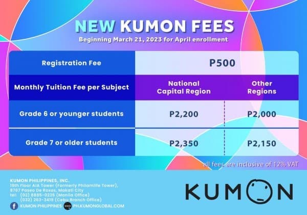 how much is the tuition fee in kumon