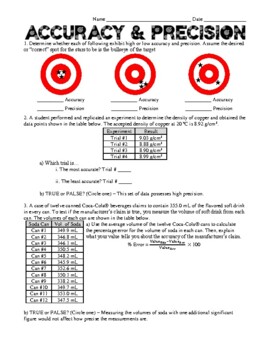 accuracy and precision worksheet answers key