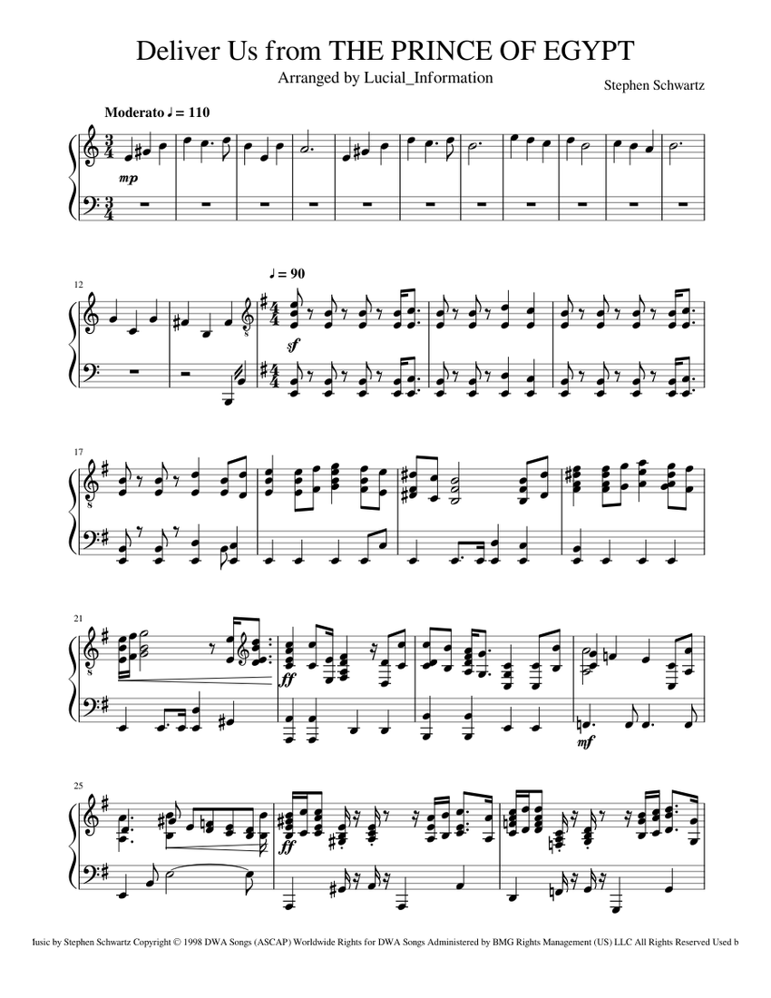 prince of egypt piano sheet music