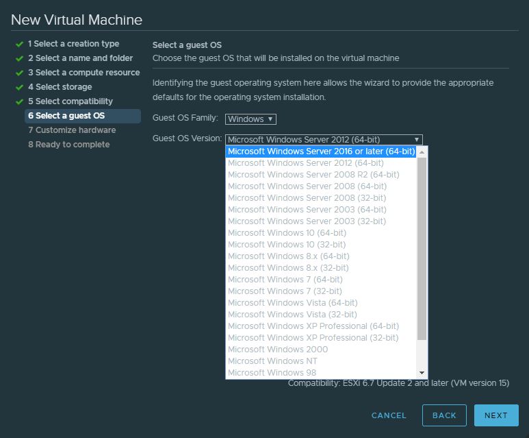 esxi 5.5 windows server 2019