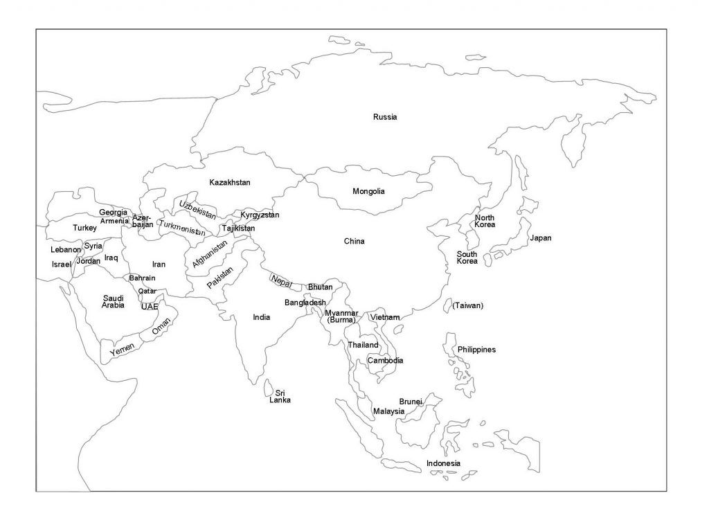 mapa de asia para colorear con nombres