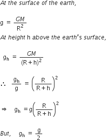 acceleration due to gravity at a height h