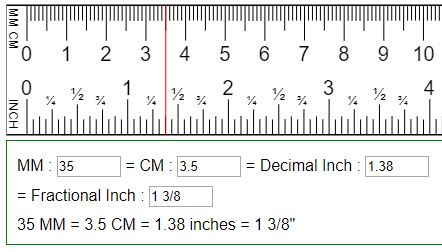 2.6 cm in inches