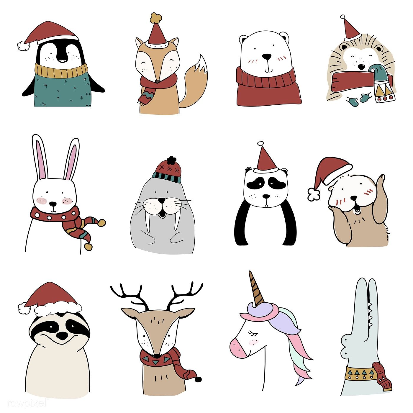 cute christmas animals cartoon