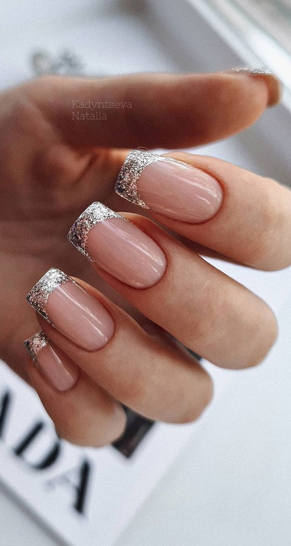 french tip with glitter